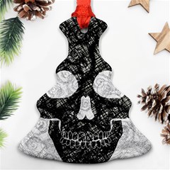 Black Skull On White Christmas Tree Ornament (two Sides) by AnkouArts