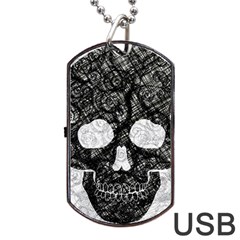 Black Skull On White Dog Tag Usb Flash (two Sides) by AnkouArts