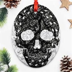 Black Skull On White Ornament (oval Filigree)