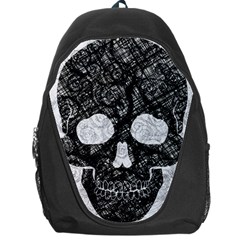 Black Skull On White Backpack Bag by AnkouArts