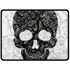 Black Skull On White Double Sided Fleece Blanket (large)  by AnkouArts