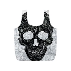 Black Skull On White Full Print Recycle Bag (s) by AnkouArts