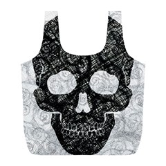 Black Skull On White Full Print Recycle Bag (l) by AnkouArts