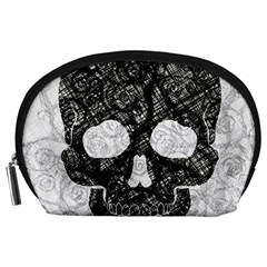 Black Skull On White Accessory Pouch (large) by AnkouArts