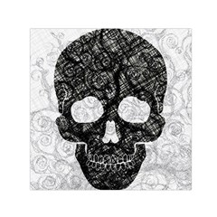 Black Skull On White Small Satin Scarf (square) by AnkouArts