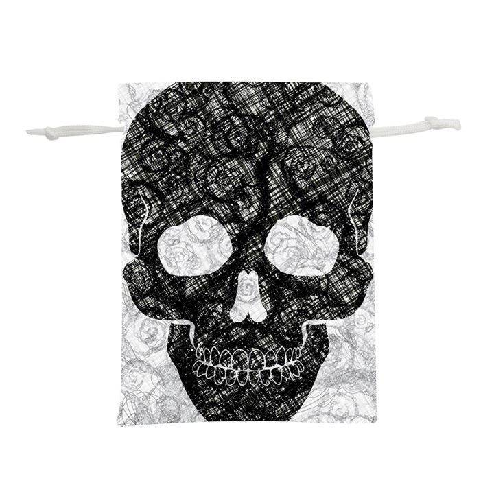 Black skull on white Lightweight Drawstring Pouch (L)