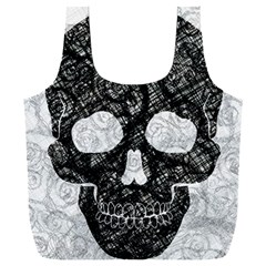 Black Skull On White Full Print Recycle Bag (xxl) by AnkouArts