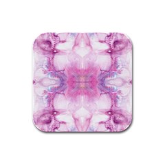 Pink Abstract Repeats Rubber Square Coaster (4 Pack)  by kaleidomarblingart