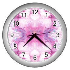 Pink Abstract Repeats Wall Clock (silver) by kaleidomarblingart