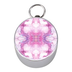 Pink Abstract Repeats Mini Silver Compasses by kaleidomarblingart