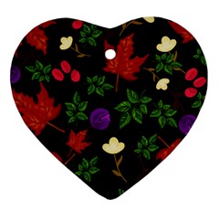 Golden Autumn, Red-yellow Leaves And Flowers  Ornament (heart)