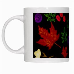 Golden Autumn, Red-yellow Leaves And Flowers  White Mugs