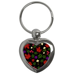 Golden Autumn, Red-yellow Leaves And Flowers  Key Chain (heart) by Daria3107