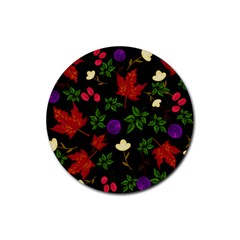 Golden Autumn, Red-yellow Leaves And Flowers  Rubber Coaster (round) 