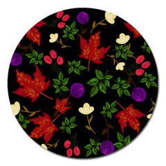 Golden Autumn, Red-yellow Leaves And Flowers  Magnet 5  (round) by Daria3107