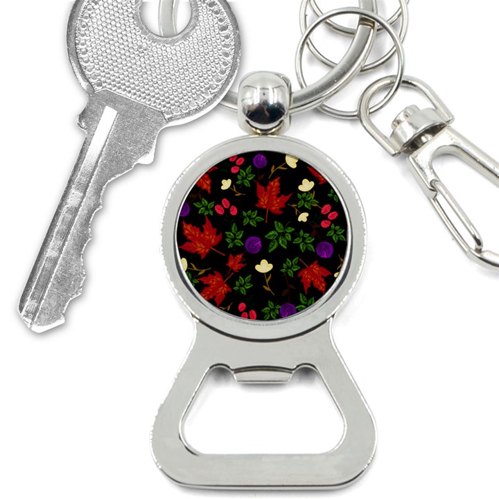 Golden autumn, red-yellow leaves and flowers  Bottle Opener Key Chain