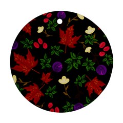 Golden Autumn, Red-yellow Leaves And Flowers  Round Ornament (two Sides) by Daria3107