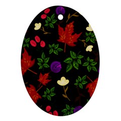 Golden Autumn, Red-yellow Leaves And Flowers  Oval Ornament (two Sides) by Daria3107