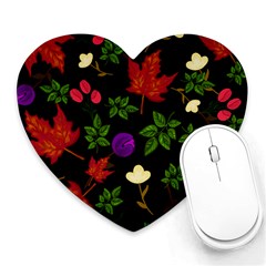 Golden Autumn, Red-yellow Leaves And Flowers  Heart Mousepads by Daria3107