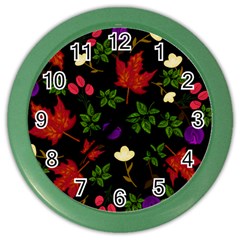 Golden Autumn, Red-yellow Leaves And Flowers  Color Wall Clock by Daria3107