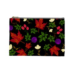 Golden Autumn, Red-yellow Leaves And Flowers  Cosmetic Bag (large) by Daria3107