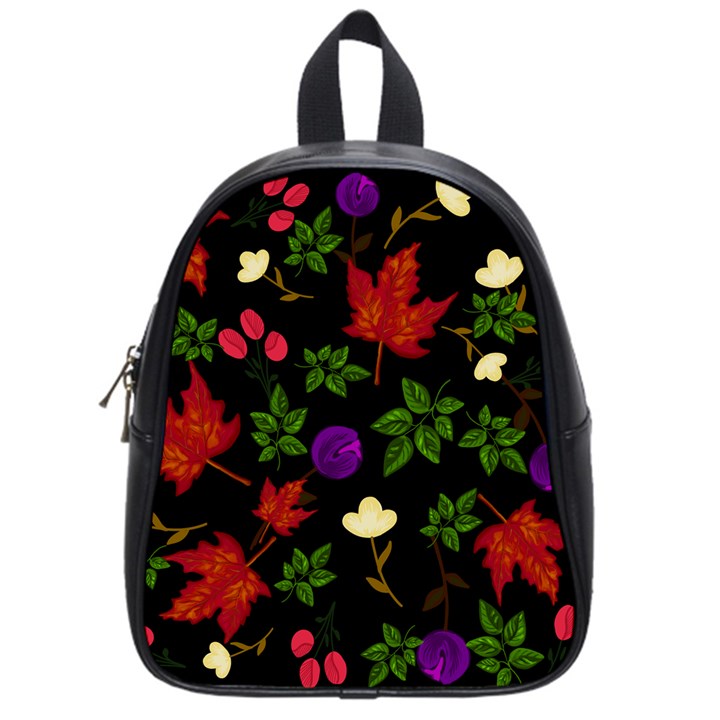 Golden autumn, red-yellow leaves and flowers  School Bag (Small)