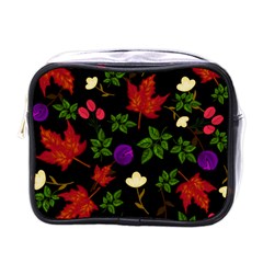 Golden Autumn, Red-yellow Leaves And Flowers  Mini Toiletries Bag (one Side) by Daria3107