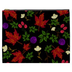 Golden Autumn, Red-yellow Leaves And Flowers  Cosmetic Bag (xxxl) by Daria3107