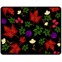 Golden Autumn, Red-yellow Leaves And Flowers  Double Sided Fleece Blanket (medium)  by Daria3107