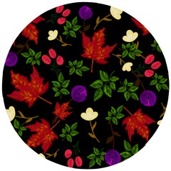 Golden Autumn, Red-yellow Leaves And Flowers  Wooden Puzzle Round by Daria3107