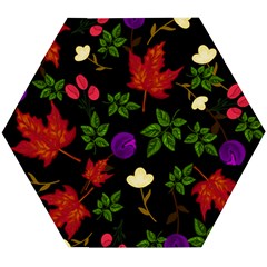 Golden Autumn, Red-yellow Leaves And Flowers  Wooden Puzzle Hexagon by Daria3107