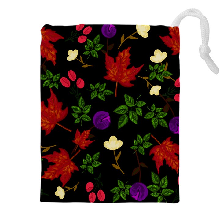 Golden autumn, red-yellow leaves and flowers  Drawstring Pouch (4XL)