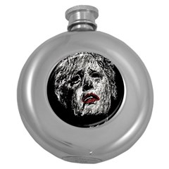 Creepy Head Sculpture Artwork Round Hip Flask (5 Oz) by dflcprintsclothing