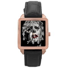 Creepy Head Sculpture Artwork Rose Gold Leather Watch  by dflcprintsclothing