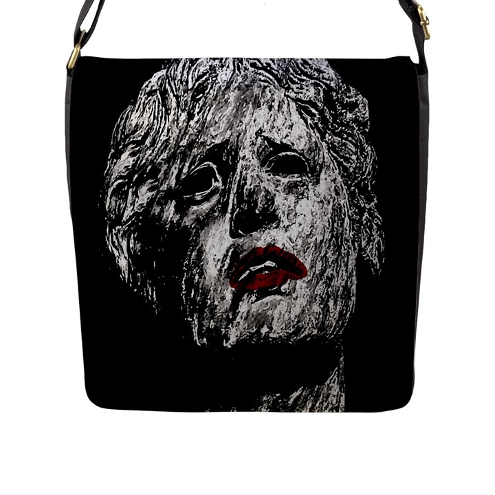 Creepy Head Sculpture Artwork Flap Closure Messenger Bag (L)