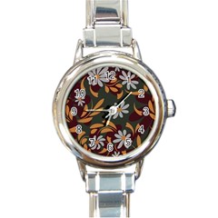 Folk Flowers Pattern Floral Surface Design Round Italian Charm Watch by Eskimos