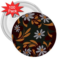 Folk Flowers Pattern Floral Surface Design 3  Buttons (100 Pack)  by Eskimos