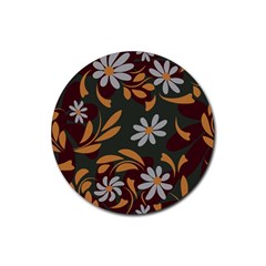 Folk Flowers Pattern Floral Surface Design Rubber Round Coaster (4 Pack)  by Eskimos