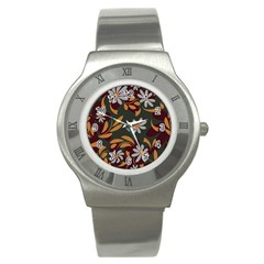 Folk Flowers Pattern Floral Surface Design Stainless Steel Watch by Eskimos