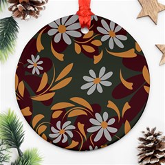 Folk Flowers Pattern Floral Surface Design Round Ornament (two Sides) by Eskimos