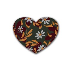 Folk Flowers Pattern Floral Surface Design Rubber Coaster (heart)  by Eskimos