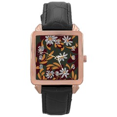 Folk Flowers Pattern Floral Surface Design Rose Gold Leather Watch  by Eskimos