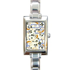 Folk flowers pattern Floral surface design Rectangle Italian Charm Watch