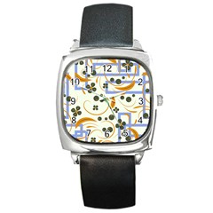 Folk flowers pattern Floral surface design Square Metal Watch