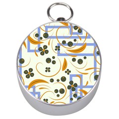 Folk flowers pattern Floral surface design Silver Compasses