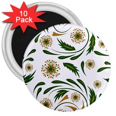 Folk flowers pattern Floral surface design 3  Magnets (10 pack) 