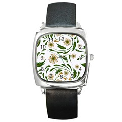 Folk flowers pattern Floral surface design Square Metal Watch