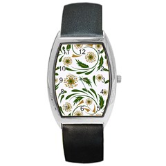 Folk flowers pattern Floral surface design Barrel Style Metal Watch