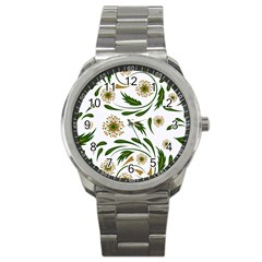 Folk flowers pattern Floral surface design Sport Metal Watch