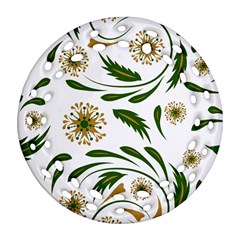 Folk Flowers Pattern Floral Surface Design Round Filigree Ornament (two Sides) by Eskimos